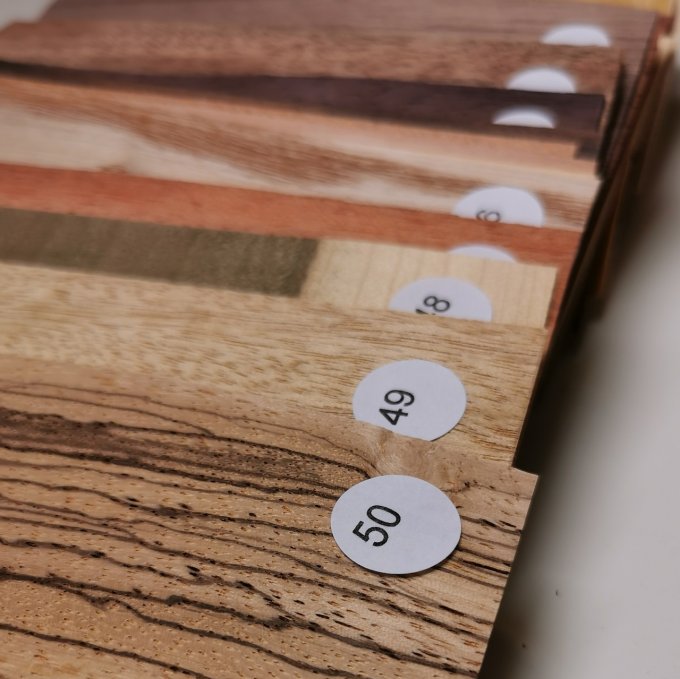Nuancier 45 essences de placage-bois  10 x 15 cm