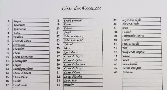 Nuancier 45 essences-bois de placage 10 x 15 cm